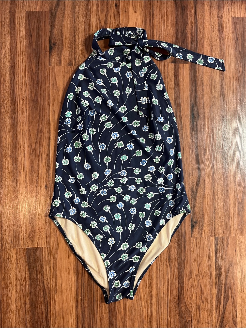 J. Crew Navy Floral Tie-Neck One-Piece Swimsuit